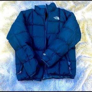North Face 550 Navy Plaid Reversible puffer jacket